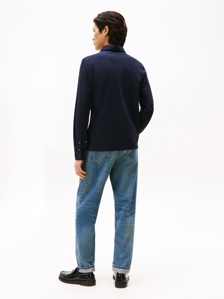 Μπλε Smart Casual Μακρυμάνικη Μπλούζα Πόλο Σε Slim Γραμμή  Άνδρες