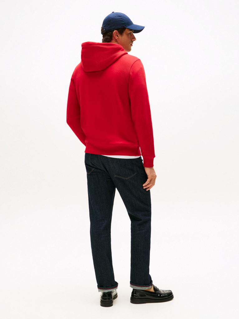 Red Perfect for fighting the cold, this warm hoodie is enhanced with a stylish, tonal Tommy Hilfiger logo and crafted from high-quality interlock knit.  Men