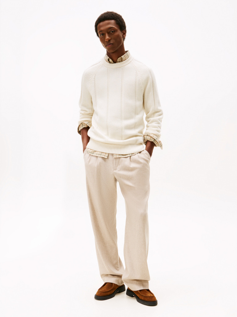 Beige Smart Casual Textured Wool Blend Jumper  Men