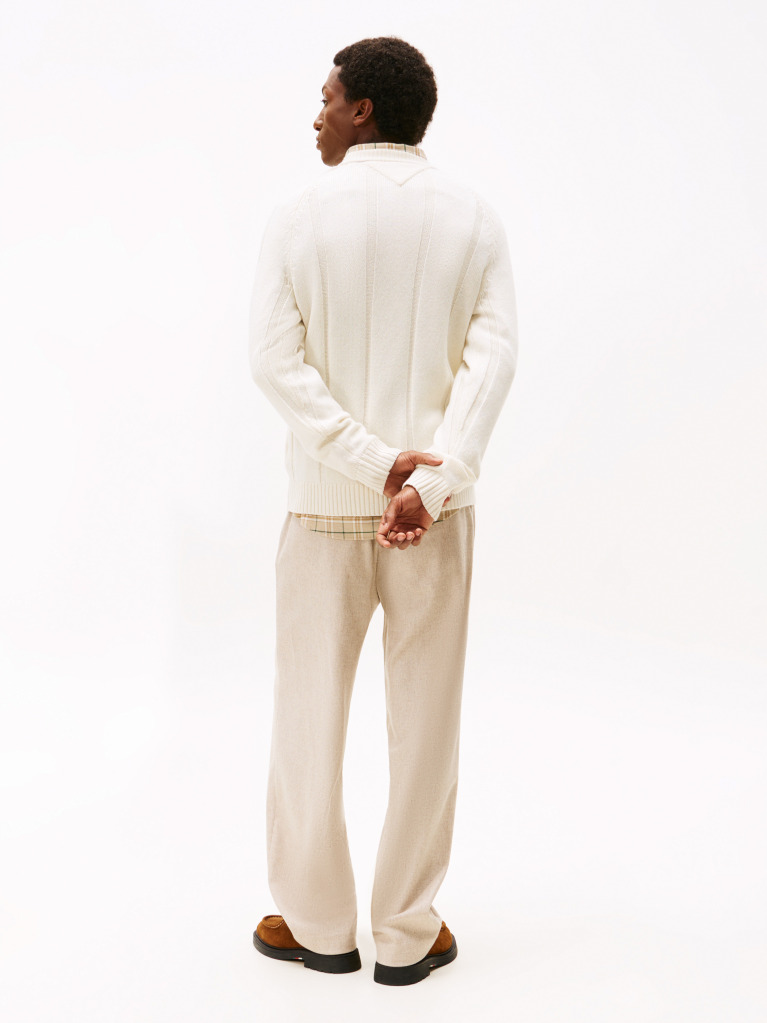 Beige Smart Casual Textured Wool Blend Jumper  Men
