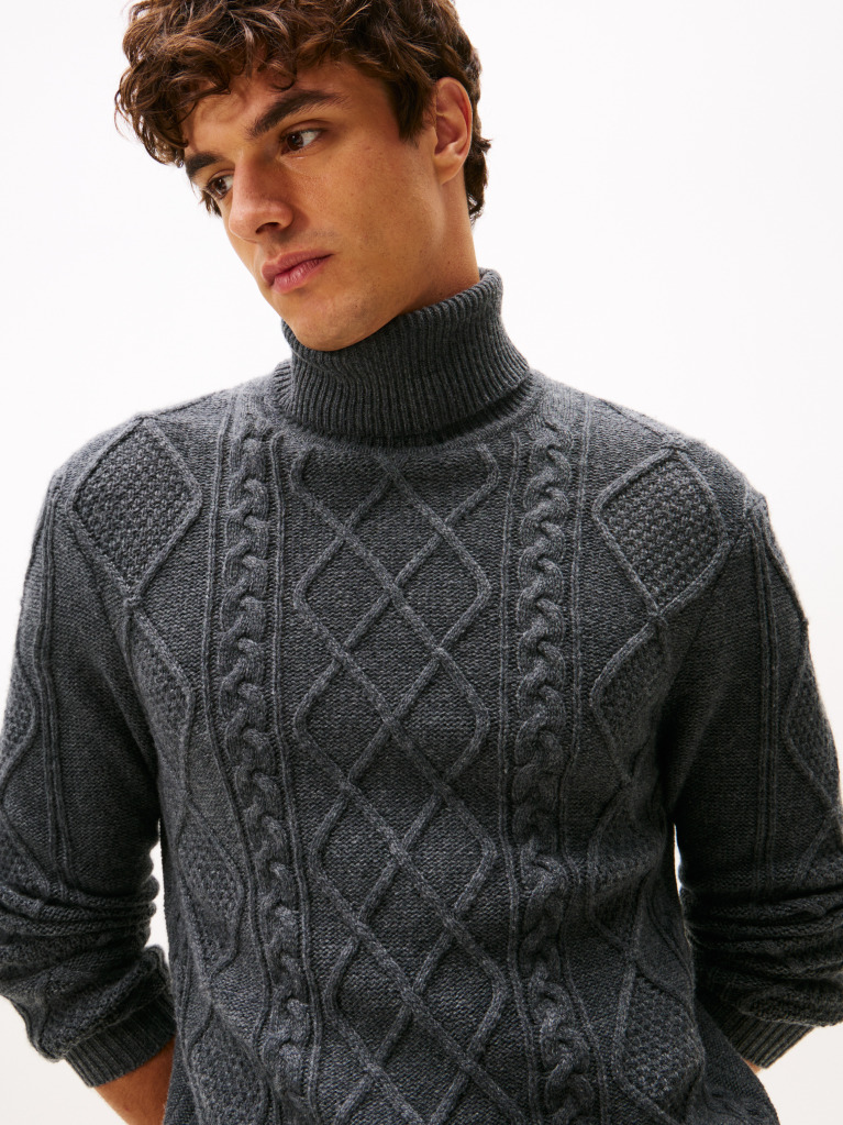 Grey Smart Casual Cable Knit Jumper With Cashmere  Men