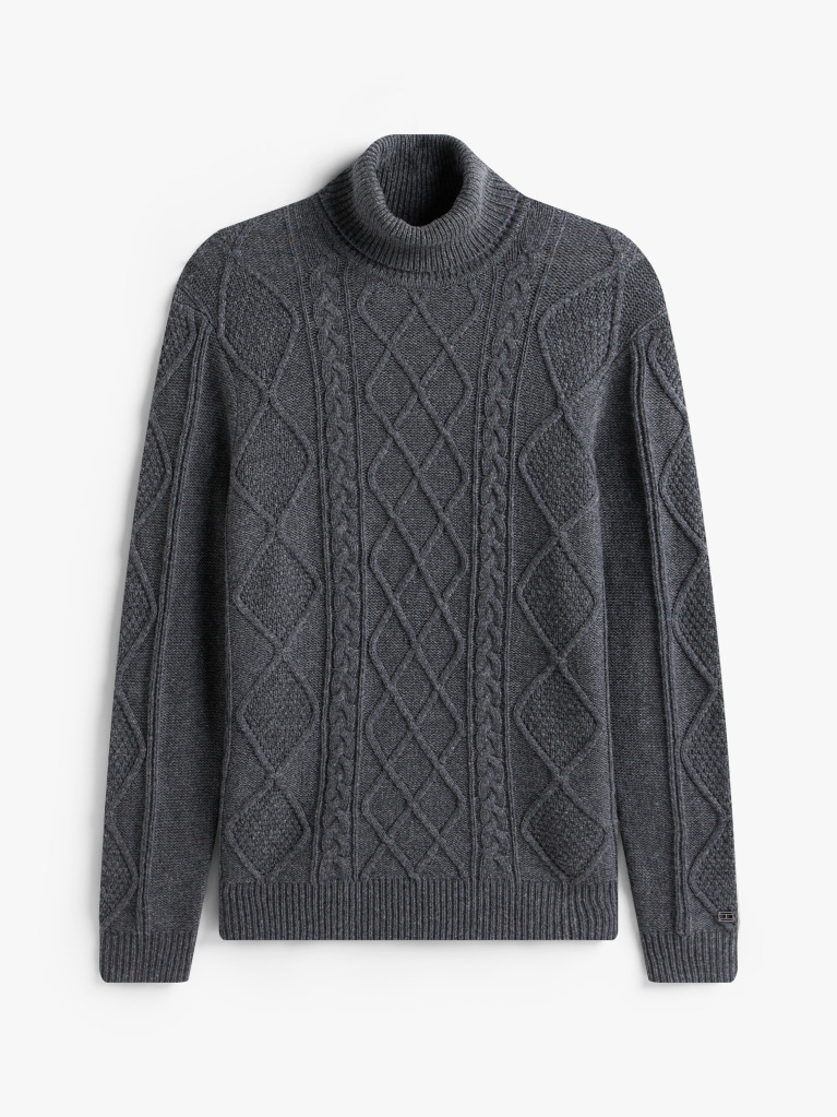 Grey Smart Casual Cable Knit Jumper With Cashmere  Men
