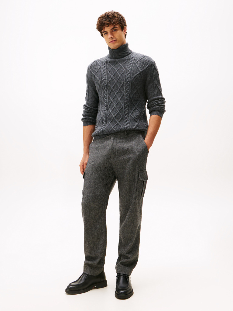 Grey Smart Casual Cable Knit Jumper With Cashmere  Men