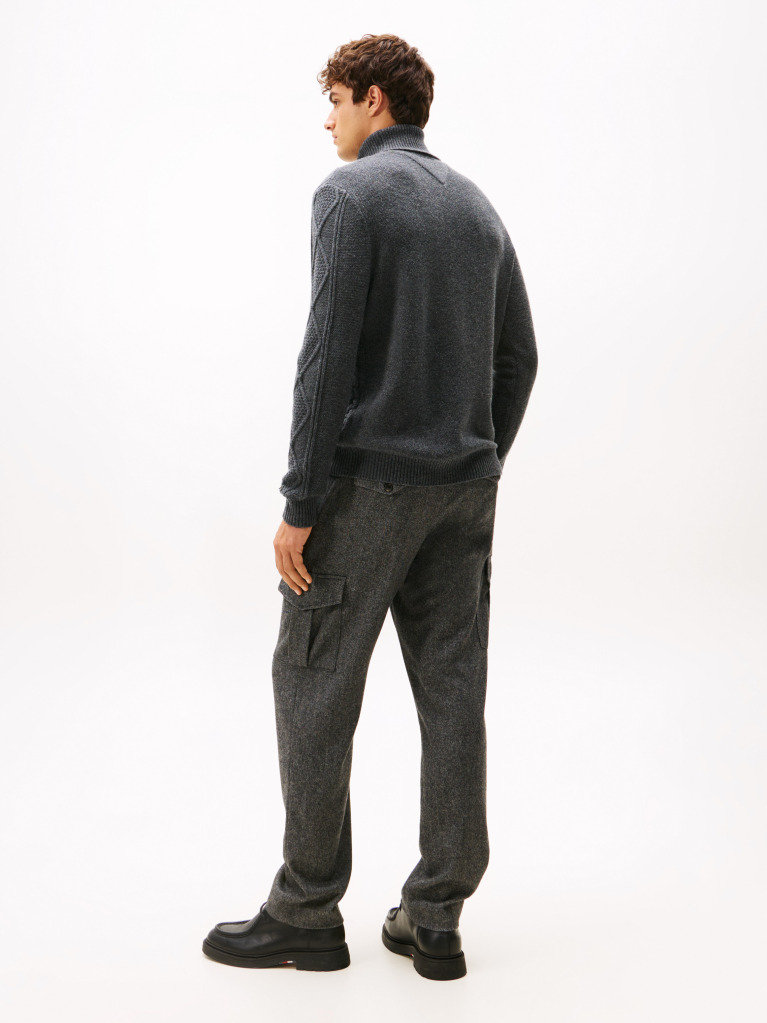 Grey Smart Casual Cable Knit Jumper With Cashmere  Men