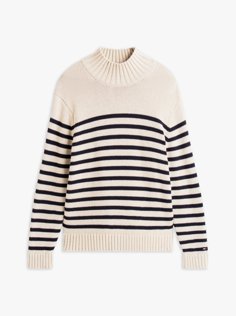 Multi Heritage Breton Stripe Relaxed Mock Neck Jumper  Men