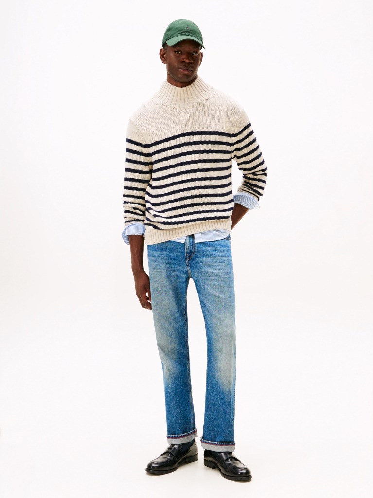 Multi Heritage Breton Stripe Relaxed Mock Neck Jumper  Men