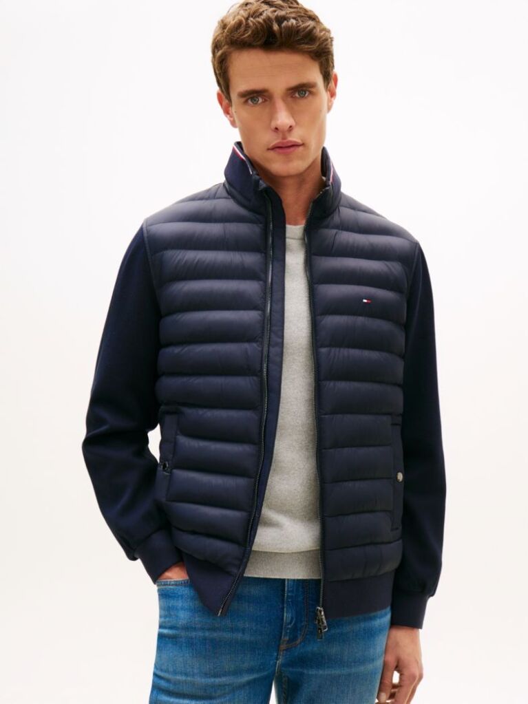 Blue Mixed Texture Quilted Zip-Thru Sweatshirt  Men