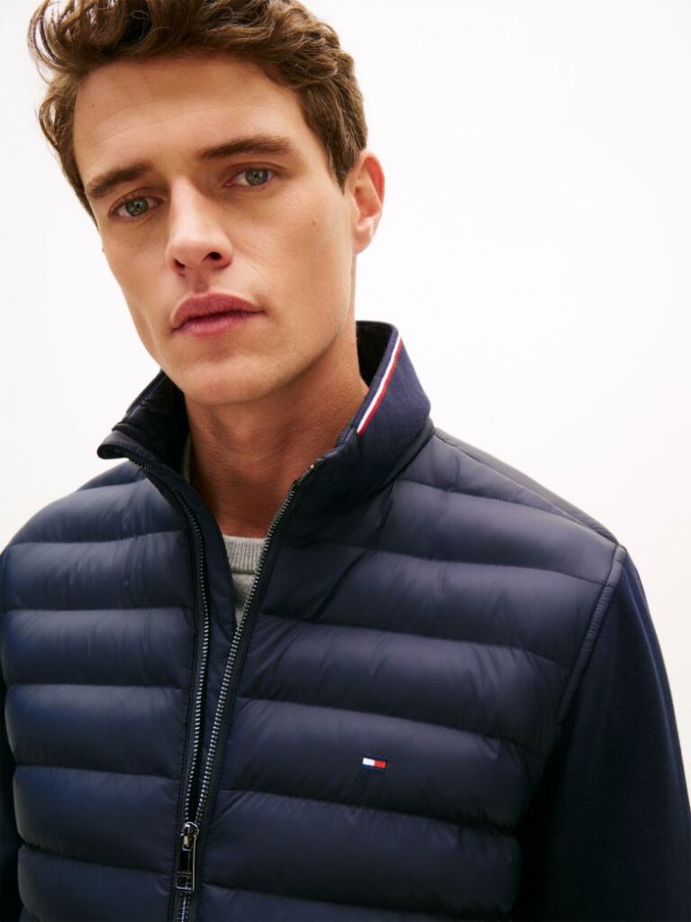 Blue Mixed Texture Quilted Zip-Thru Sweatshirt  Men