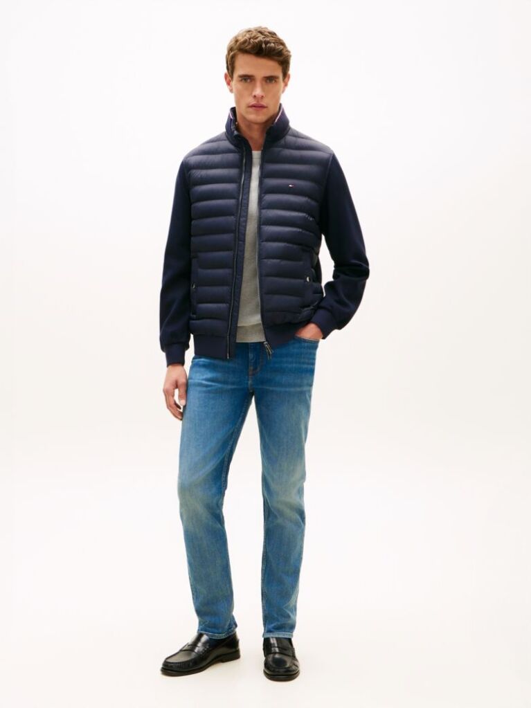 Blue Mixed Texture Quilted Zip-Thru Sweatshirt  Men