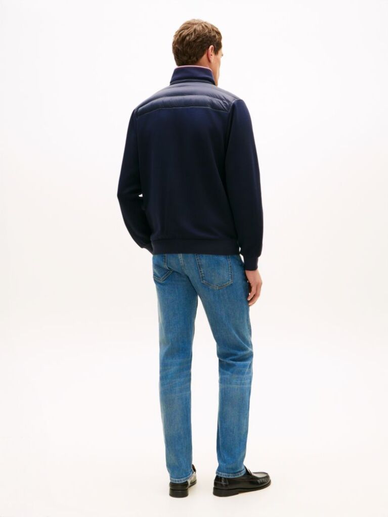 Blue Mixed Texture Quilted Zip-Thru Sweatshirt  Men