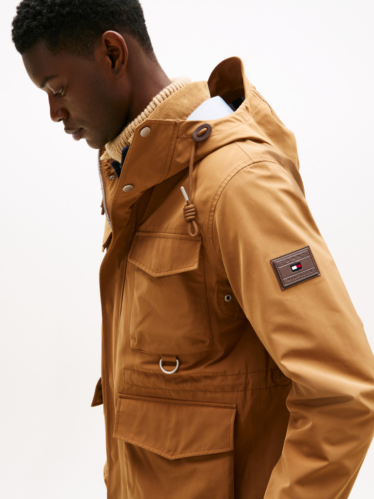 Brown Water Resistant Hooded Utility Jacket  Men