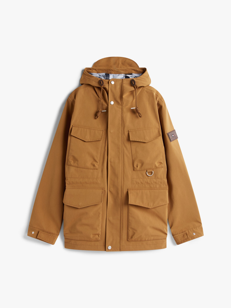 Brown Water Resistant Hooded Utility Jacket  Men