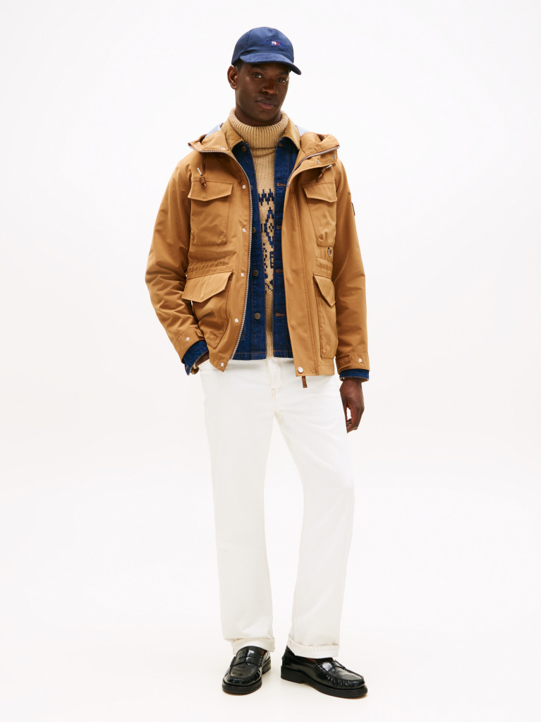 Brown Water Resistant Hooded Utility Jacket  Men