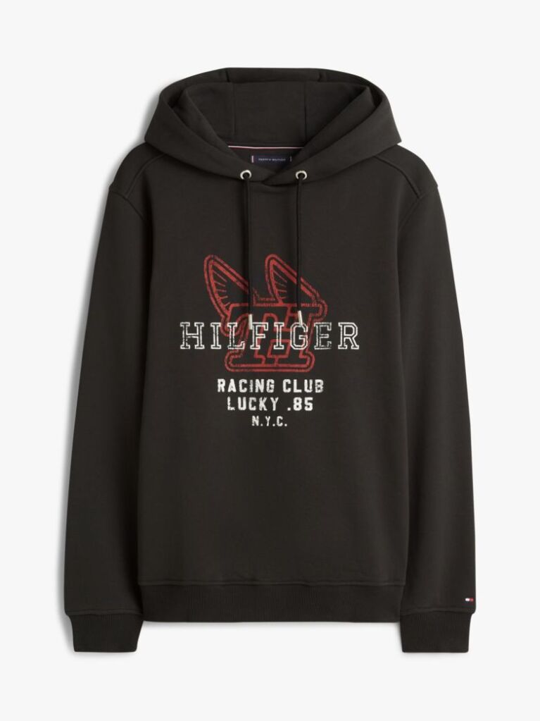 Black Graphic Terry Drawstring Hoody  Men