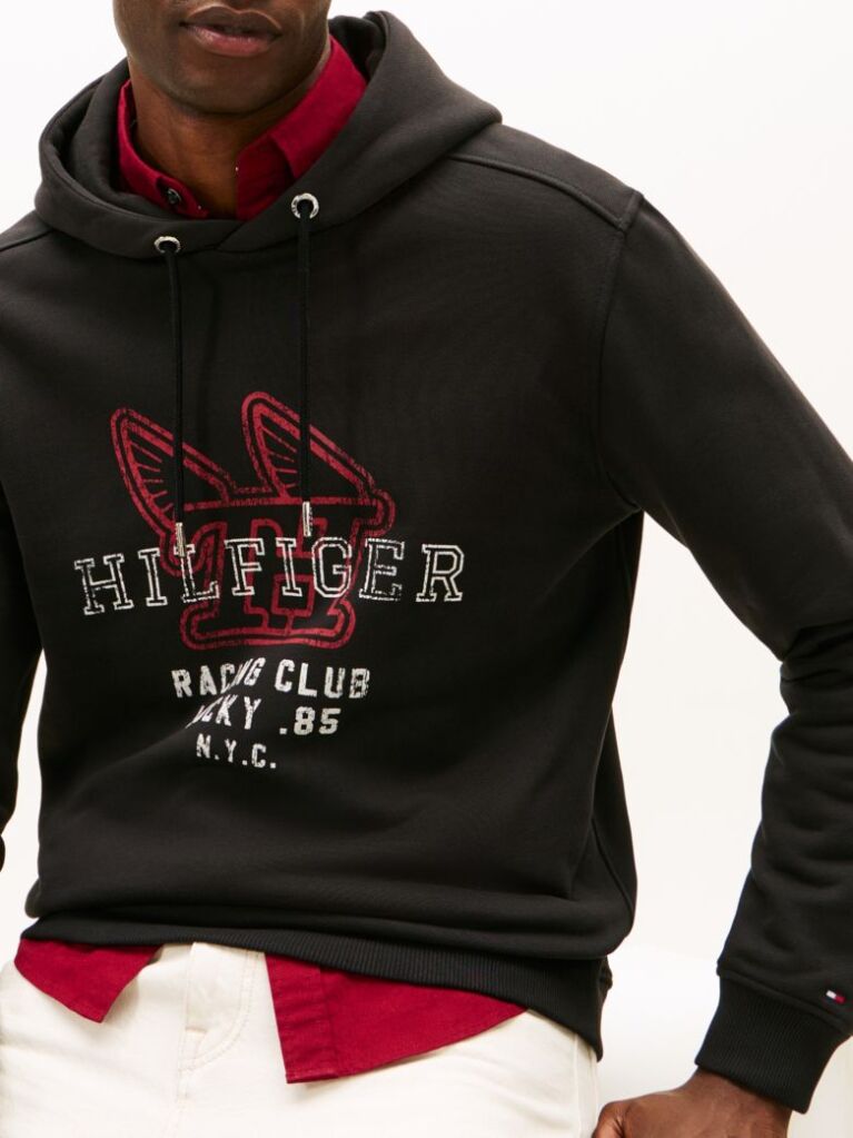 Black Graphic Terry Drawstring Hoody  Men