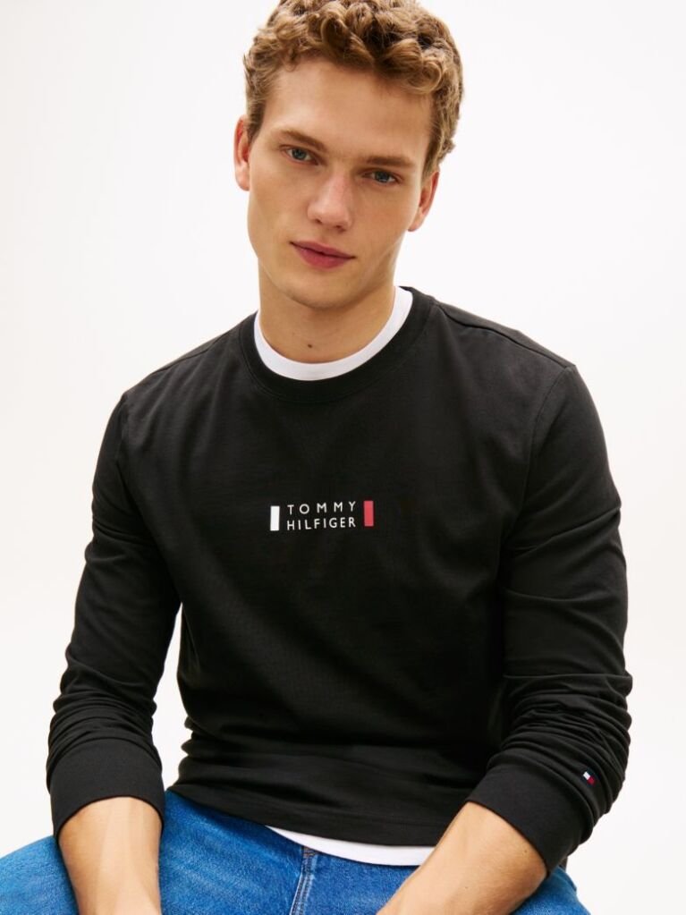 Black Logo Jersey Long Sleeve T-Shirt  Men