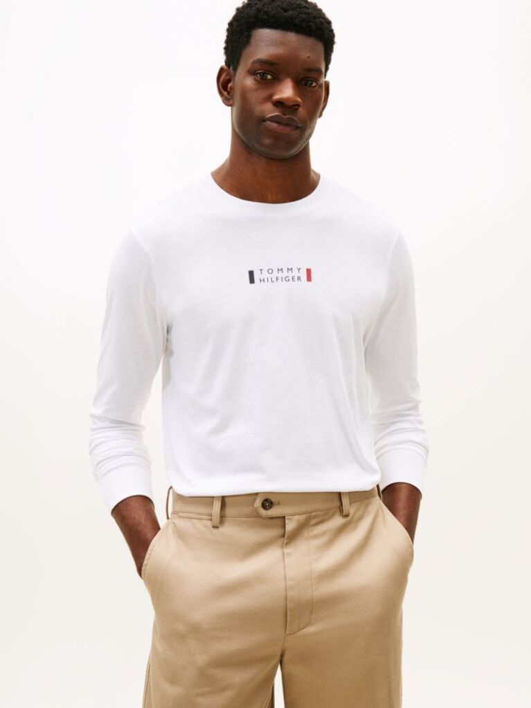 White Logo Jersey Long Sleeve T-Shirt  Men