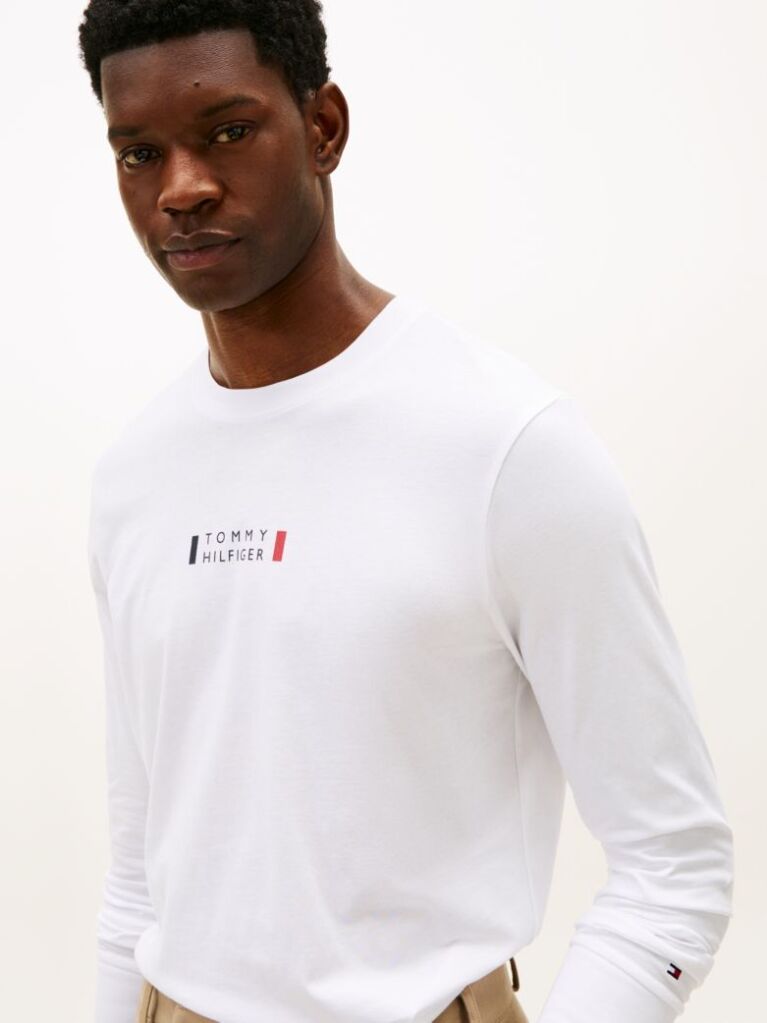 White Logo Jersey Long Sleeve T-Shirt  Men