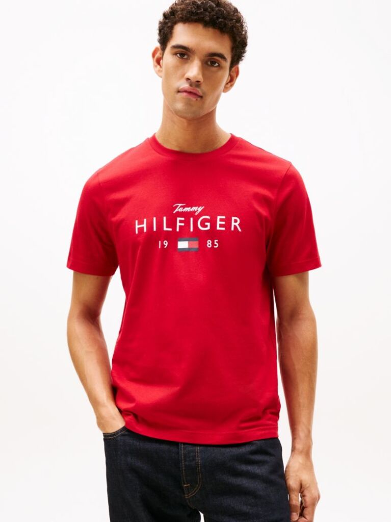 Red Logo Graphic Jersey Crew Neck T-Shirt  Men
