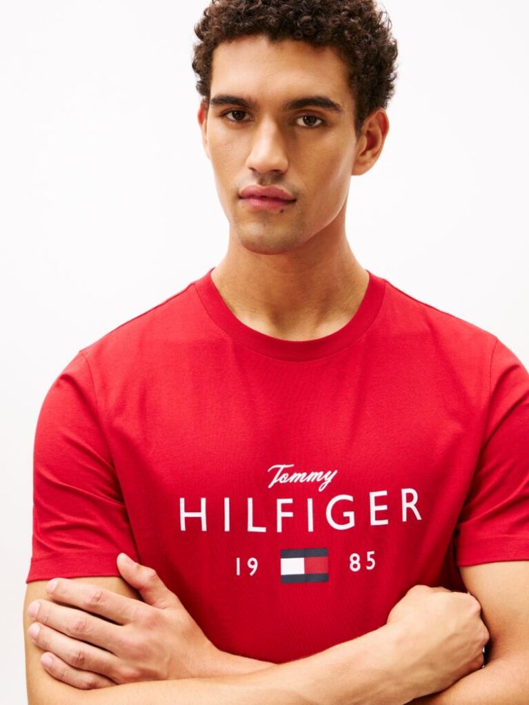 Red Logo Graphic Jersey Crew Neck T-Shirt  Men