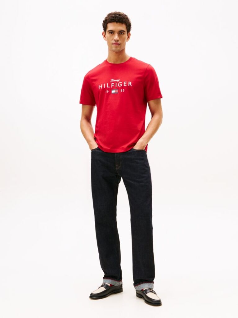 Red Logo Graphic Jersey Crew Neck T-Shirt  Men