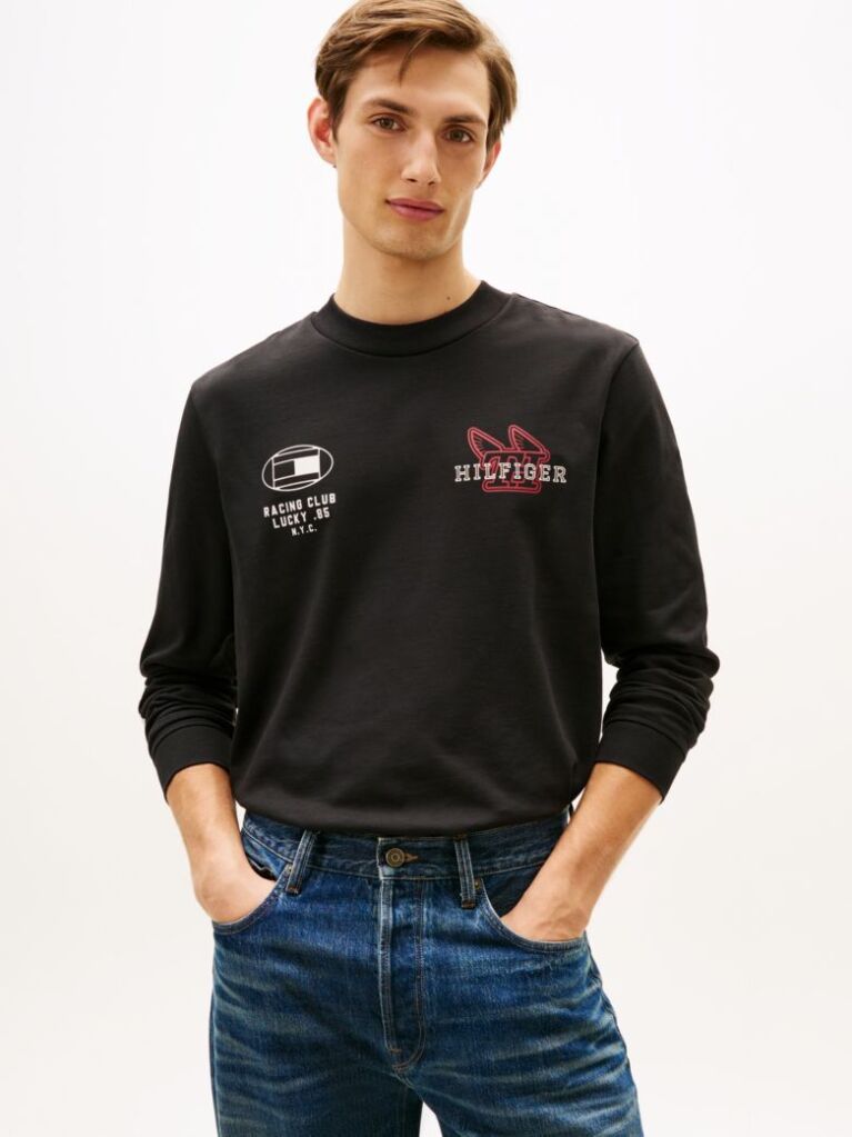 Black Graphic Jersey Long Sleeve T-Shirt  Men