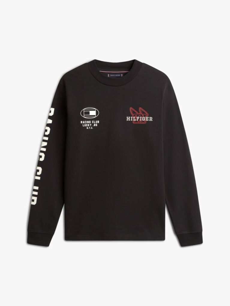 Black Graphic Jersey Long Sleeve T-Shirt  Men