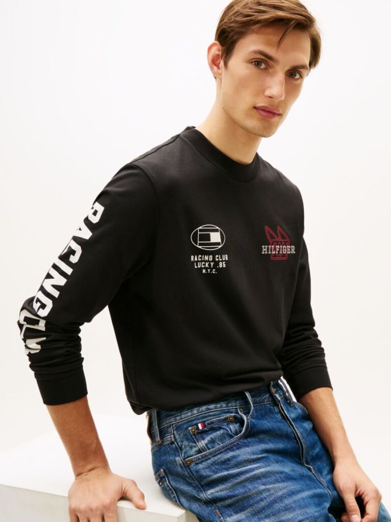 Black Graphic Jersey Long Sleeve T-Shirt  Men