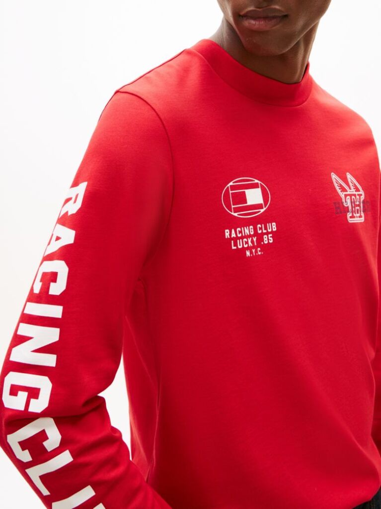 Red Graphic Jersey Long Sleeve T-Shirt  Men