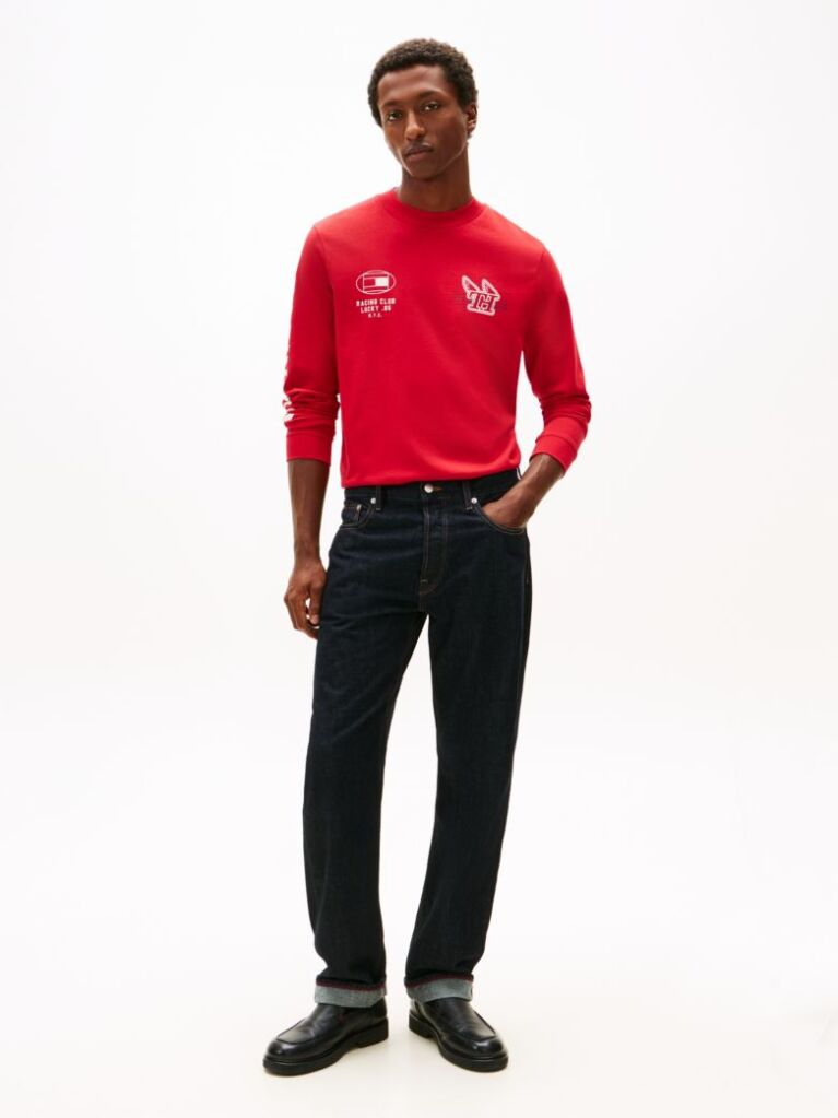 Red Graphic Jersey Long Sleeve T-Shirt  Men
