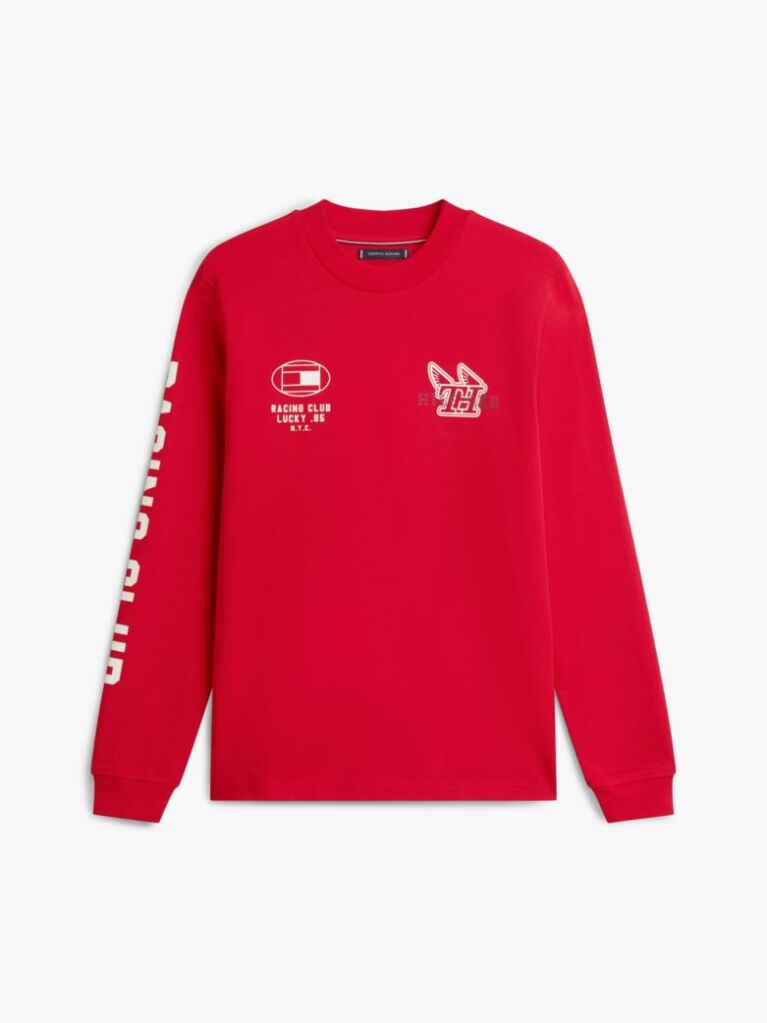 Red Graphic Jersey Long Sleeve T-Shirt  Men