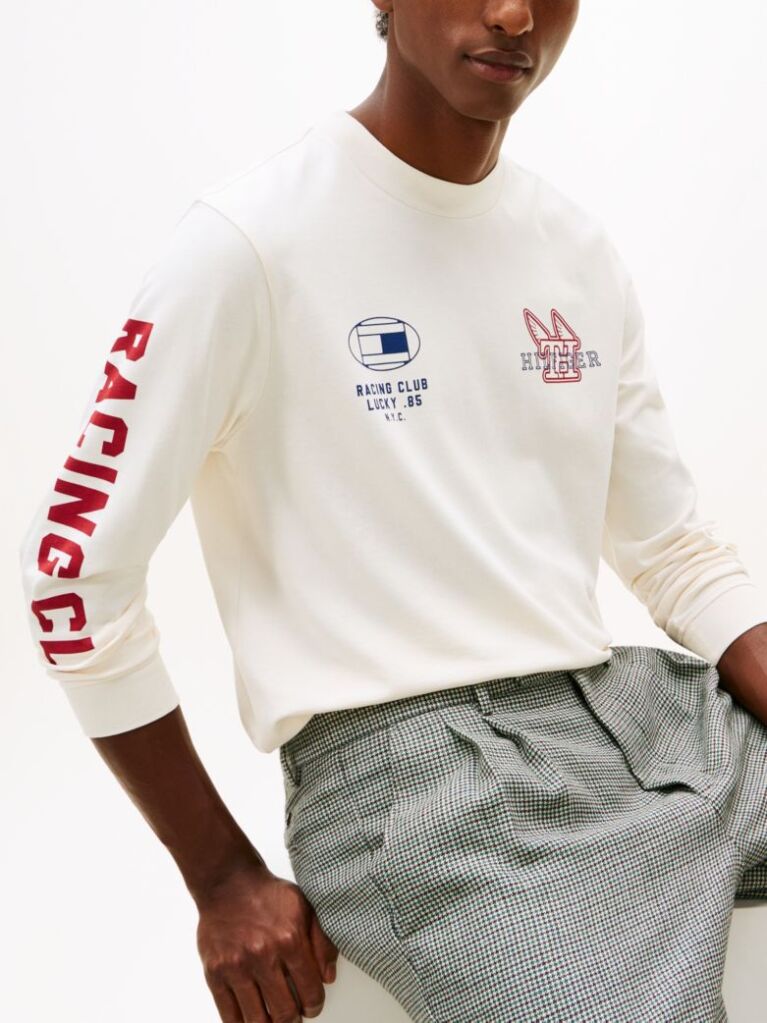 Beige Graphic Jersey Long Sleeve T-Shirt  Men