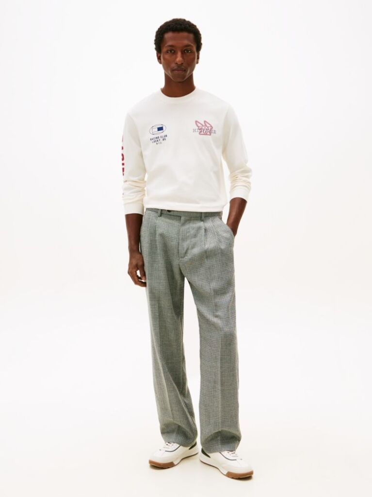 Beige Graphic Jersey Long Sleeve T-Shirt  Men