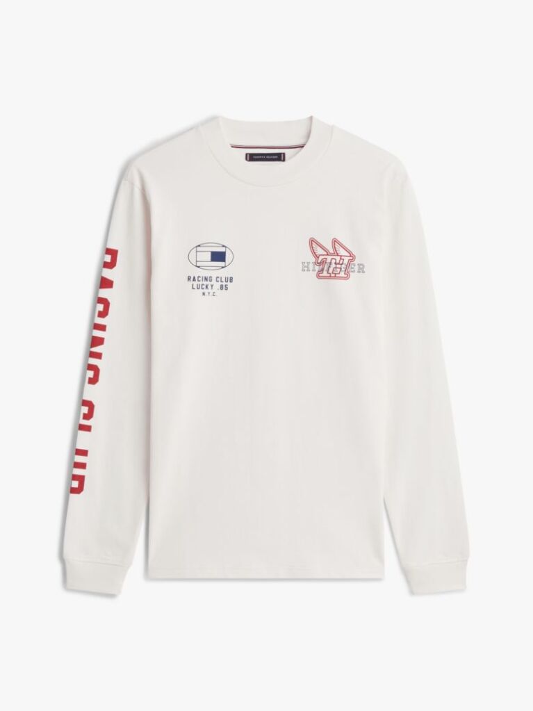 Beige Graphic Jersey Long Sleeve T-Shirt  Men