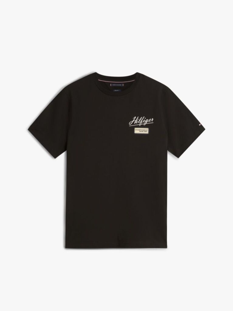 Black Textured Logo Crew Neck T-Shirt  Men