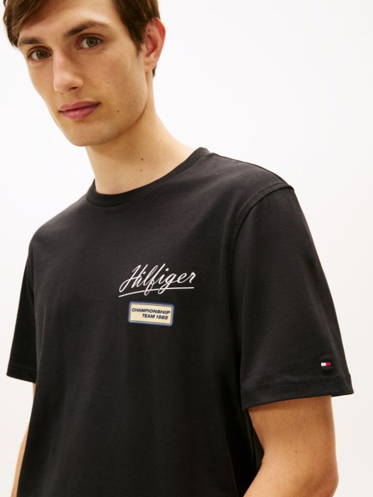 Black Textured Logo Crew Neck T-Shirt  Men