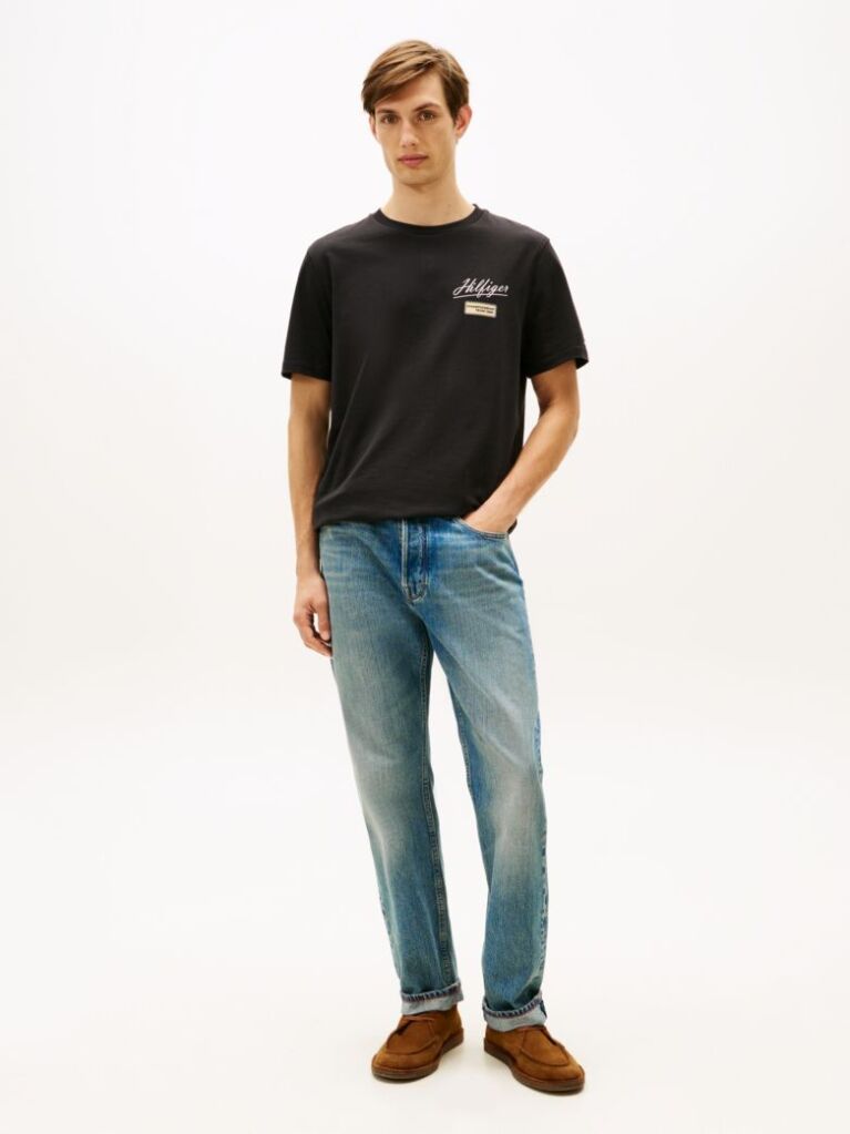 Black Textured Logo Crew Neck T-Shirt  Men