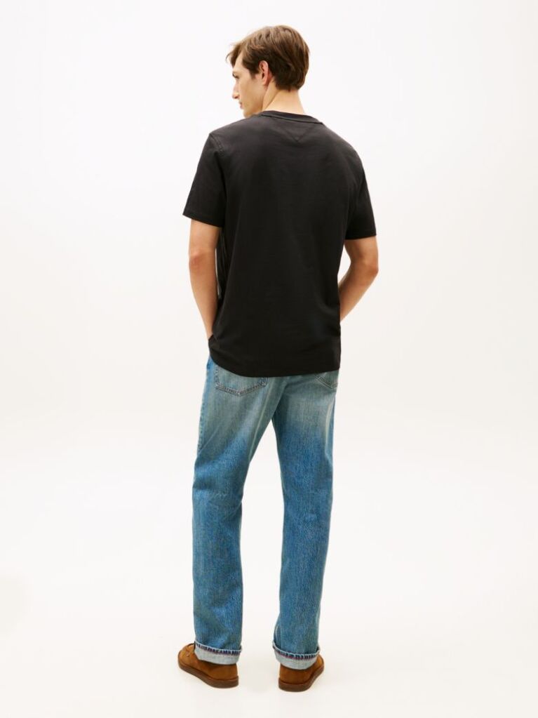 Black Textured Logo Crew Neck T-Shirt  Men
