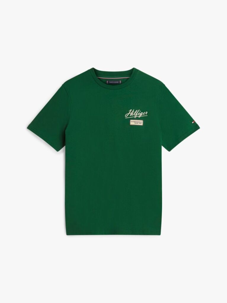 Green Textured Logo Crew Neck T-Shirt  Men