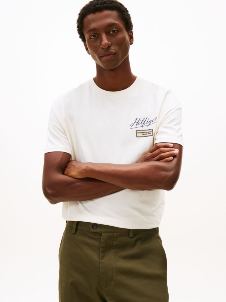 Beige Textured Logo Crew Neck T-Shirt  Men