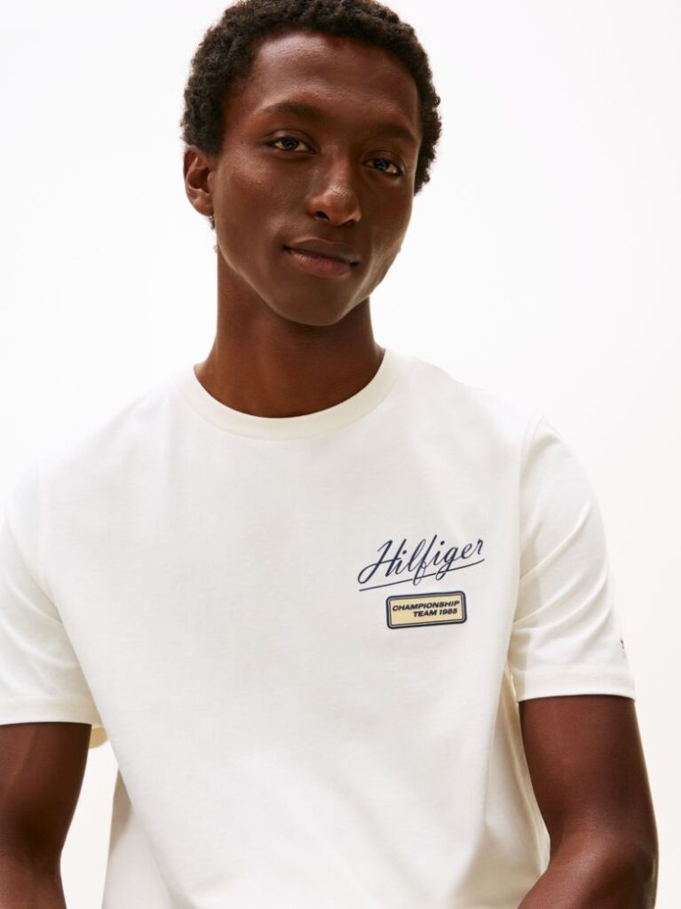 Beige Textured Logo Crew Neck T-Shirt  Men