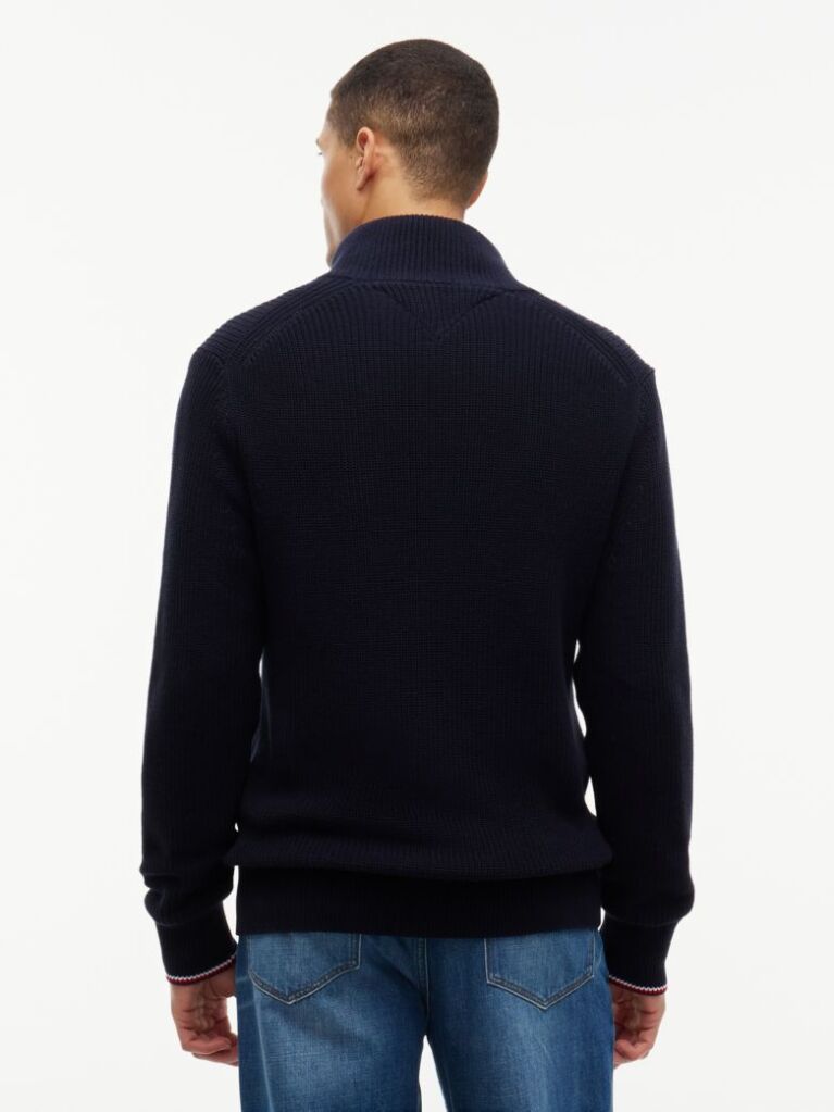 Blue Rib Zip Through Cardigan  Men