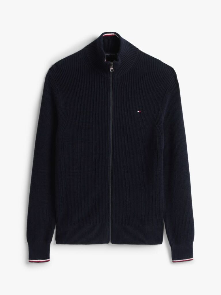Blue Rib Zip Through Cardigan  Men