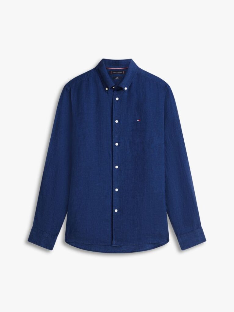 Blue Regular Fit Washed Pure Linen Shirt  Men