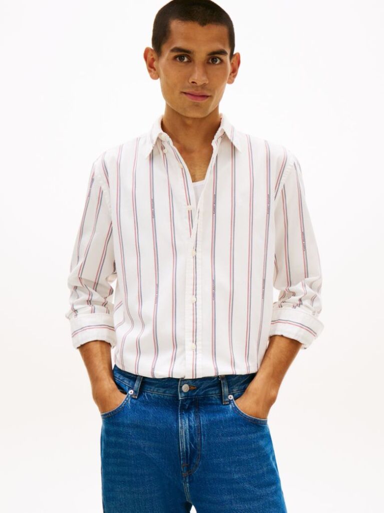 Multi Regular Fit Logo Pinstripe Jacquard Shirt  Men
