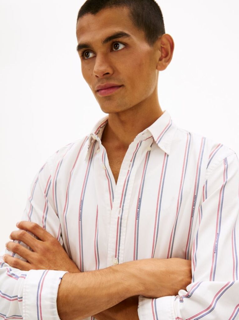 Multi Regular Fit Logo Pinstripe Jacquard Shirt  Men