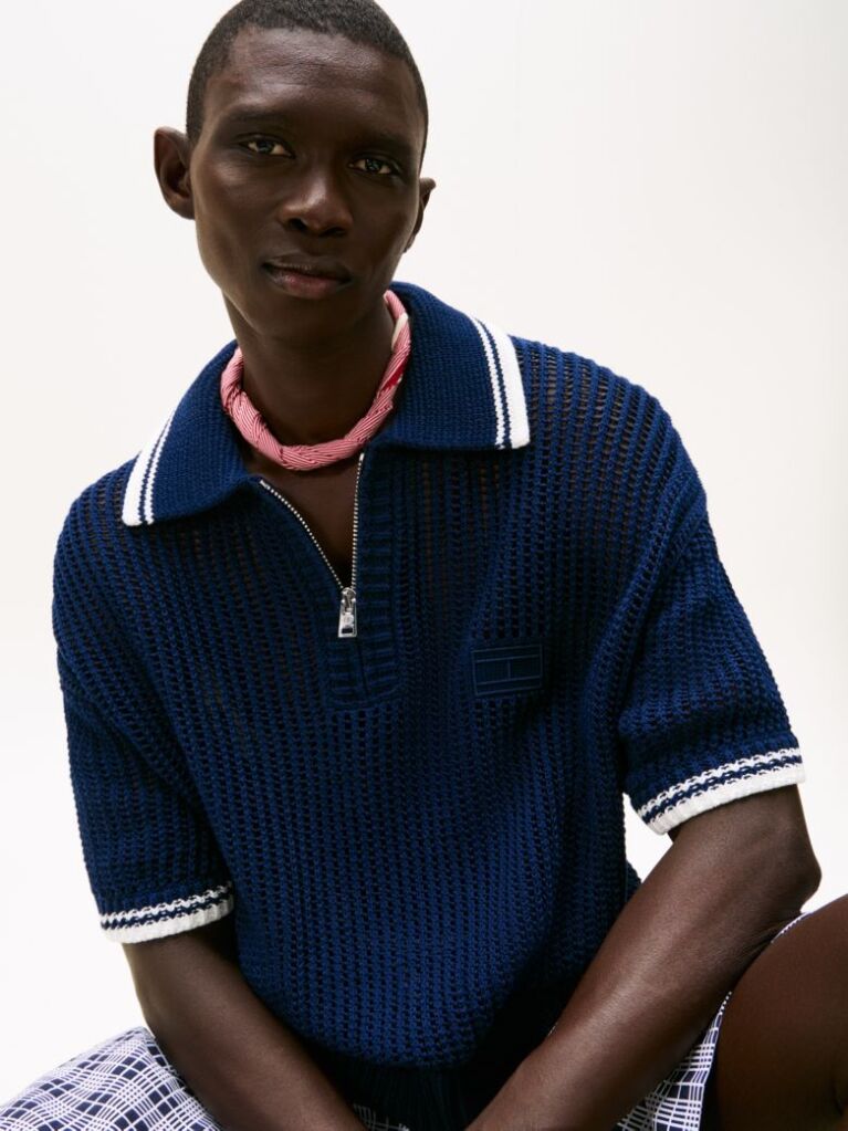 Blue The Runway Collection Regular Mesh Polo Shirt  Men