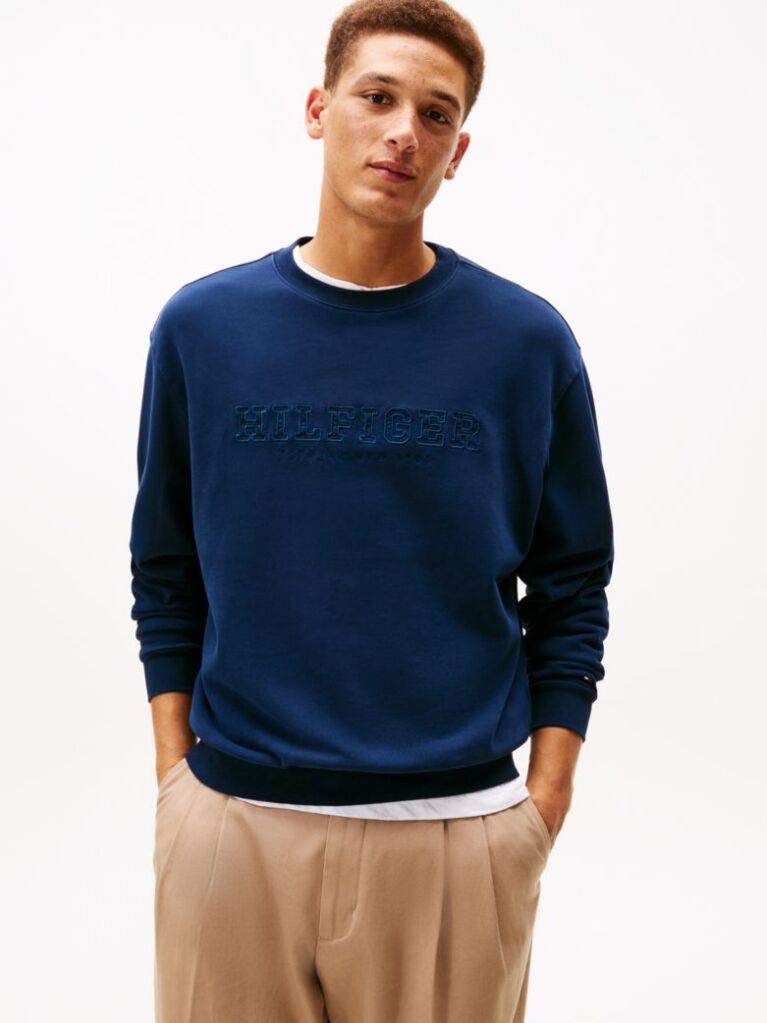 Blue Logo Terry Crew Neck Sweatshirt  Men
