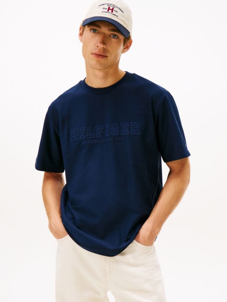 Blue Logo Embroidery Relaxed Crew Neck T-Shirt  Men