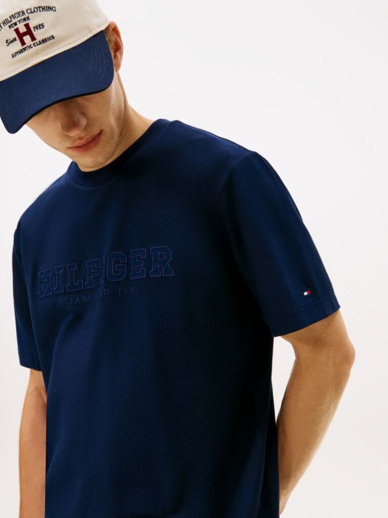 Blue Logo Embroidery Relaxed Crew Neck T-Shirt  Men